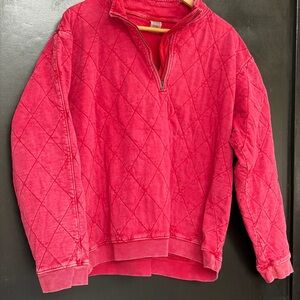 Gameday Couture Vibrant Red Pink Quilted Pullover Warm Soft Polished Style